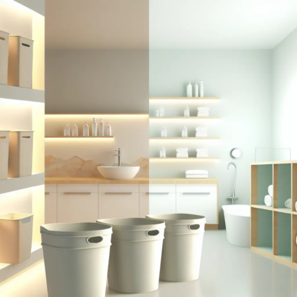 Łazienka z estetycznymi organizerami i półkami na kosmetyki