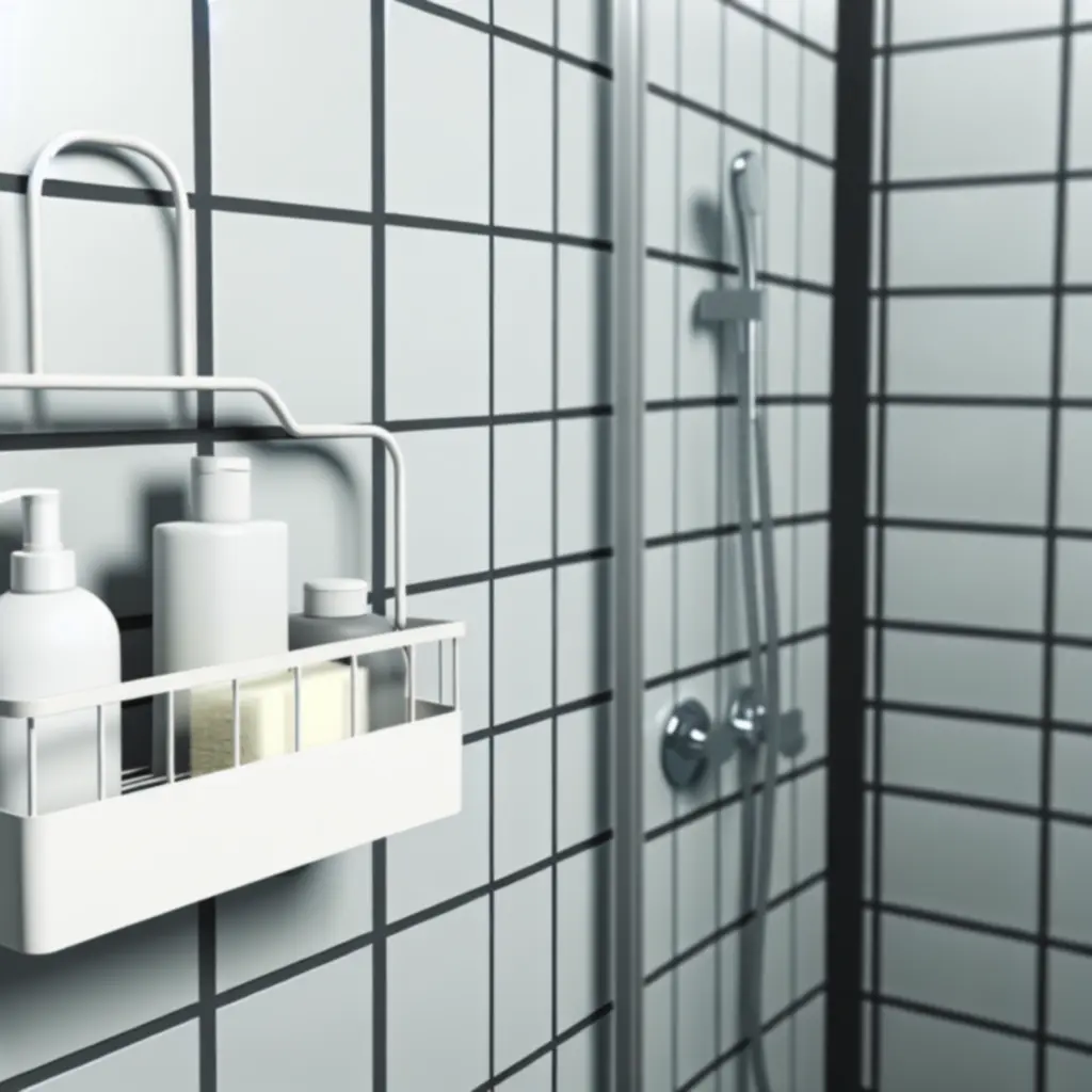 Organizer prysznicowy HomeSortia z uporządkowanymi kosmetykami