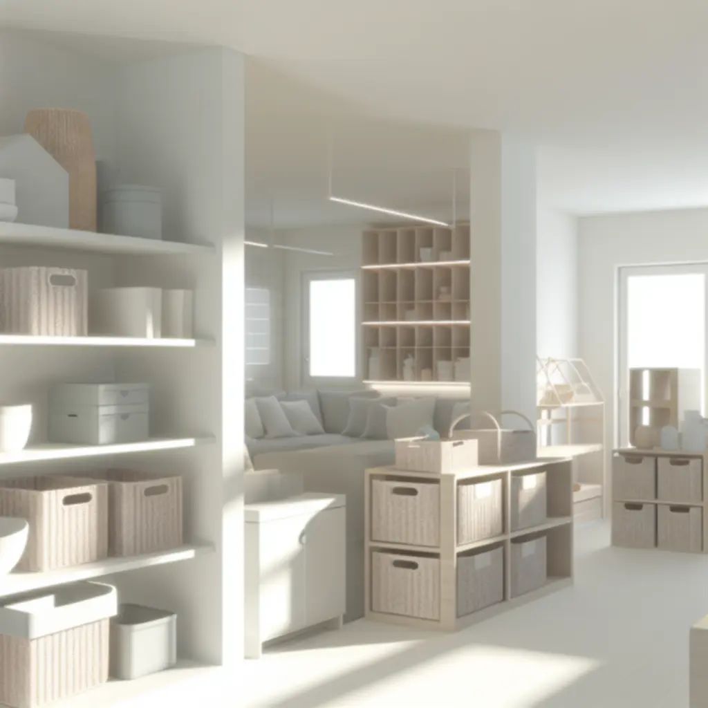 Nowocześnie zorganizowane wnętrze z rozwiązaniami do przechowywania HomeSortia